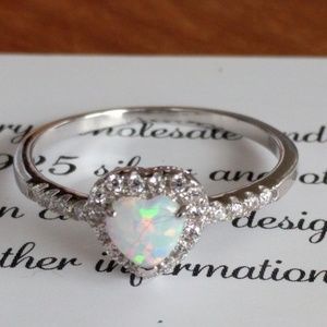 Solid 925 Silver Fire Opal heart shaped ring